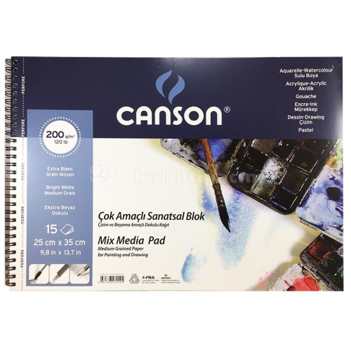 Canson Mix Media Spiralli Çizim Defteri 15 Sayfa 25x35cm