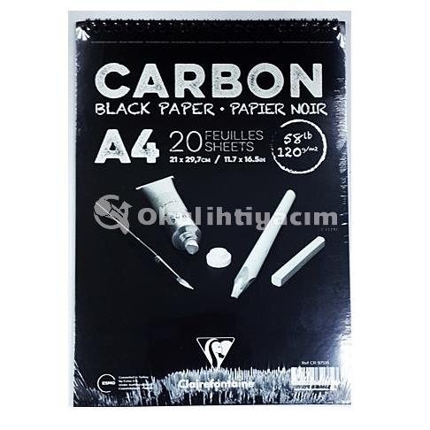 Clairefontaine Carbon Black Paper Üstten Spiralli A4 120 g 20 Yaprak CR97518