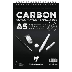 Clairefontaine - Clairefontaine Carbon Black Paper Üstten Spiralli A5 120 g 20 Yaprak