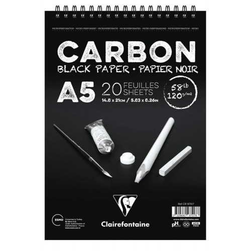 Clairefontaine Carbon Black Paper Üstten Spiralli A5 120 g 20 Yaprak
