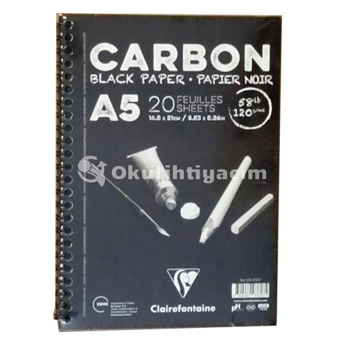 Clairefontaine Carbon Black Paper Yandan Spiralli A5 120 g 20 Yaprak CR97617