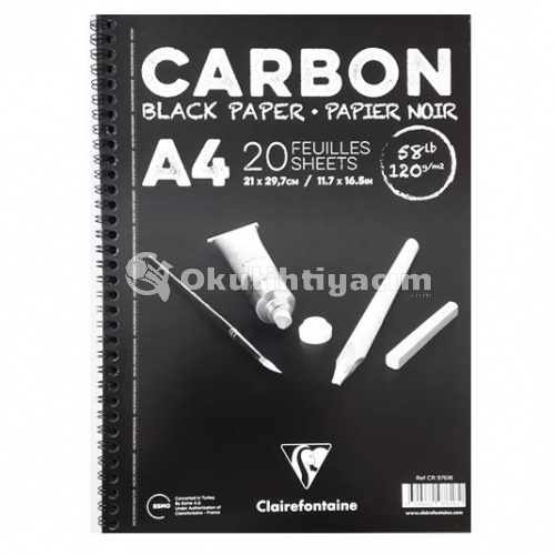 Clairefontaine Carbon Black Paper Yandan Spiralli A4 120 g 20 Yaprak CR97618