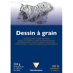Clairefontaine - Clairefontaine Dessin a Grain İnce Dokulu Çizim Bloğu 224 gr A4 20 Yaprak - DG96023