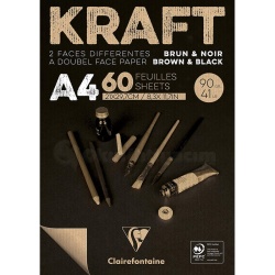 Clairefontaine - Clairefontaine Kraft Kahverengi ve Siyah Çizim Bloğu 90g 60 Yaprak A4
