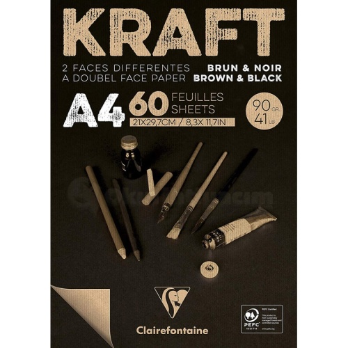 Clairefontaine Kraft Kahverengi ve Siyah Çizim Bloğu 90g 60 Yaprak A4