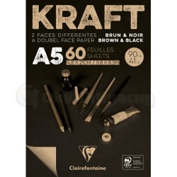 Clairefontaine - Clairefontaine Kraft Kahverengi ve Siyah Çizim Bloğu 90g 60 Yaprak A5