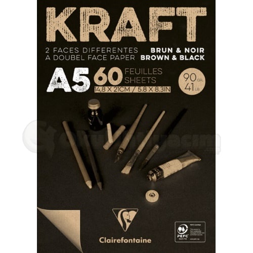 Clairefontaine Kraft Kahverengi ve Siyah Çizim Bloğu 90g 60 Yaprak A5