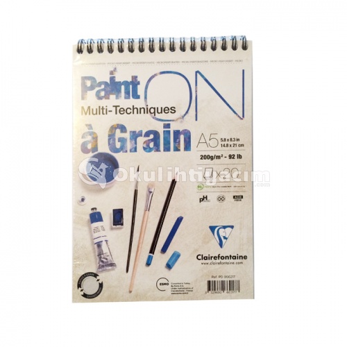 Clairefontaine Paint`On Multi-Techniques Grain Karışık Teknik Blok Spiralli A5 200g 20 Yp. PD 966217
