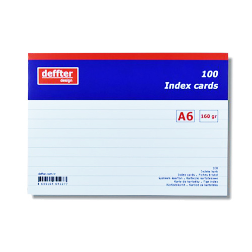 Deffter Index Cards 100lü Çizgili Beyaz A6