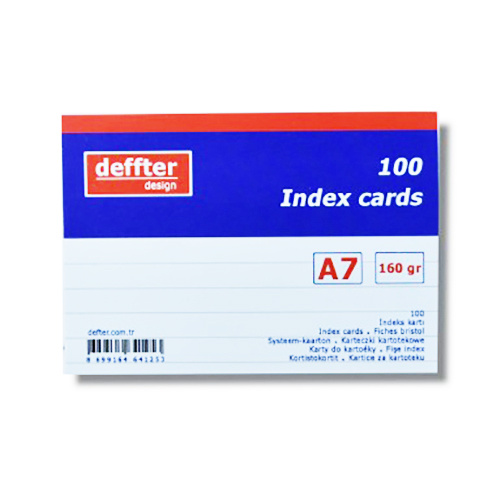 Deffter Index Cards 100lü Çizgili Beyaz A7