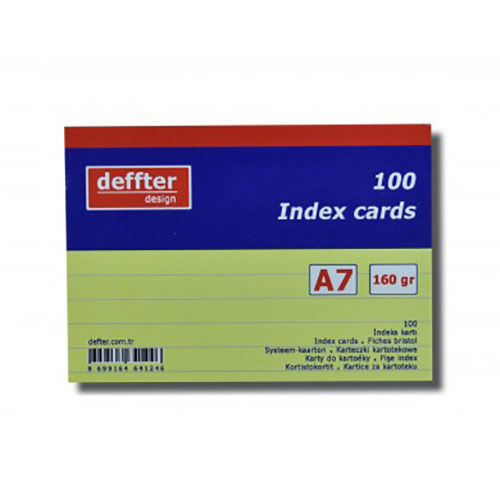 Deffter Index Cards 100lü Çizgili Sarı A7