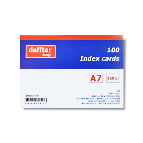 Deffter Index Cards 100lü Çizgisiz Beyaz A7