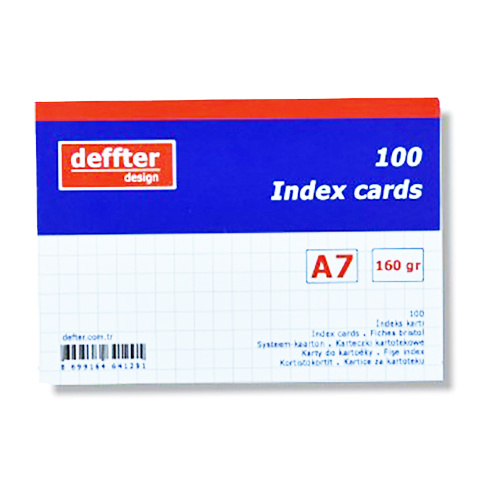 Deffter Index Cards 100lü Kareli Beyaz A7
