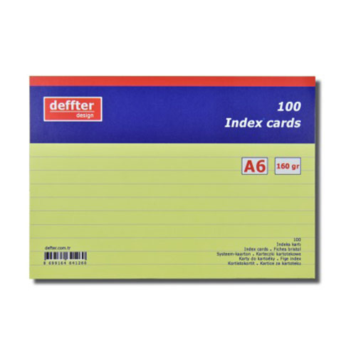 Deffter Index Cards 100lü Çizgili Sarı A6