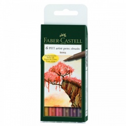 Faber Castell - Faber Castell 6'lı Pitt Artist Pen Fırça Uçlu Çizim Kalemi Terra (Toprak Renkleri)