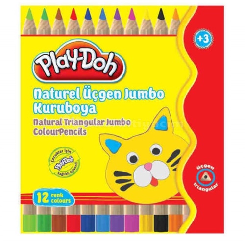 Play-Doh 12 Renk Naturel Üçgen Jumbo Kuru Boya KU009
