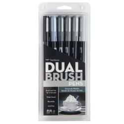 Tombow - Tombow Dual Brush Pen Grayscale Palette 6′lı Set 56166