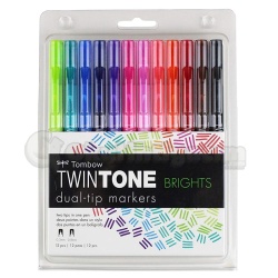 Tombow - Tombow TwinTone Çift Taraflı İşaretleme Kalemi Parlak Renkler 12li