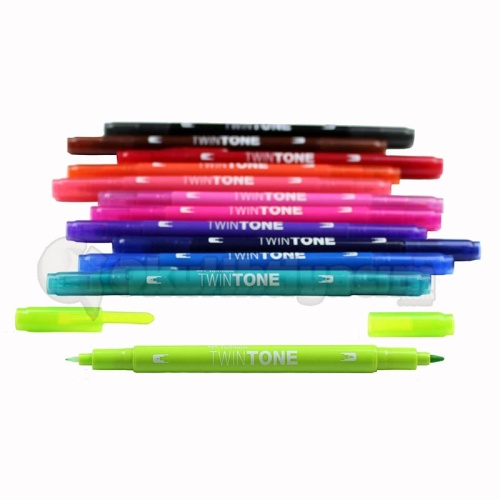 Tombow TwinTone Çift Taraflı İşaretleme Kalemi Parlak Renkler 12li