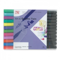 Zig - Zig Art & Graphic Twin Brush Pen Çift Uçlu Çizim Kalemi 12`li Set Bright - TUT-80/12VBR