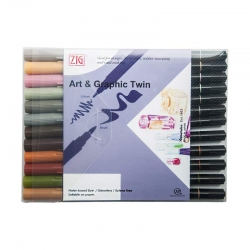 Zig - Zig Art & Graphic Twin Brush Pen Çift Uçlu Çizim Kalemi 12`li Set Muted - TUT-80/12VMU