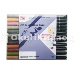Zig Art & Graphic Twin Brush Pen Çift Uçlu Çizim Kalemi 12`li Set Muted - TUT-80/12VMU