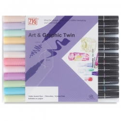 Zig - Zig Art & Graphic Twin Brush Pen Çift Uçlu Çizim Kalemi 12`li Set Pastel - TUT-80/12VPA