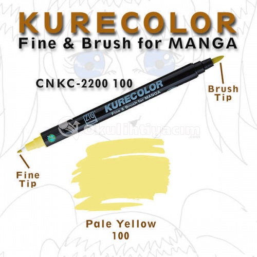 Zig Kurecolor Fine & Brush for Manga Çizim Kalemi 100 Pale Yellow