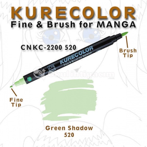 Zig Kurecolor Fine & Brush for Manga Çizim Kalemi 520 Green Shadow