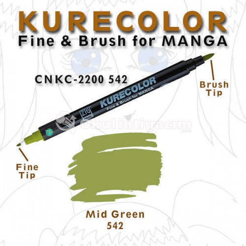 Zig Kurecolor Fine & Brush for Manga Çizim Kalemi 542 Mid Green