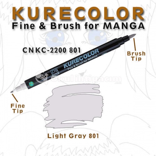 Zig Kurecolor Fine & Brush for Manga Çizim Kalemi 801 Lıght Gray