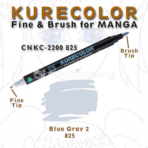 Zig Kurecolor Fine & Brush for Manga Çizim Kalemi 825 Blue Gray 2