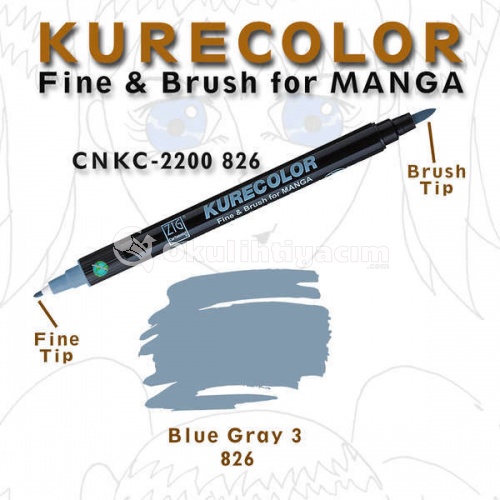 Zig Kurecolor Fine & Brush for Manga Çizim Kalemi 826 Blue Gray 3