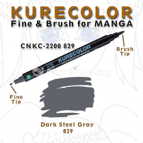 Zig Kurecolor Fine & Brush for Manga Çizim Kalemi 829 Dark Steel Gray