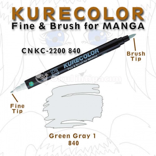 Zig Kurecolor Fine & Brush for Manga Çizim Kalemi 840 Green Gray 1