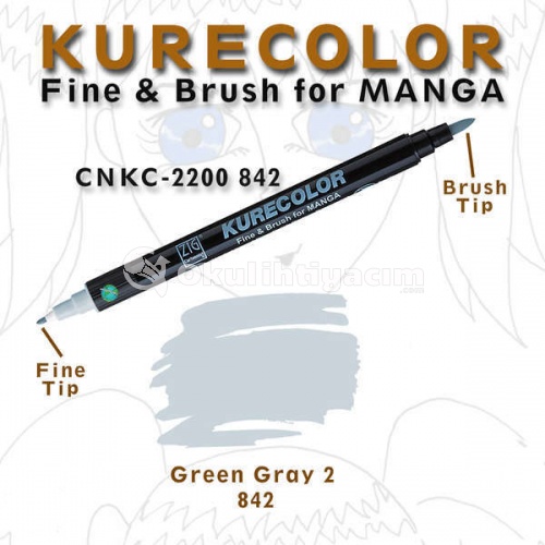 Zig Kurecolor Fine & Brush for Manga Çizim Kalemi 842 Green Gray 2