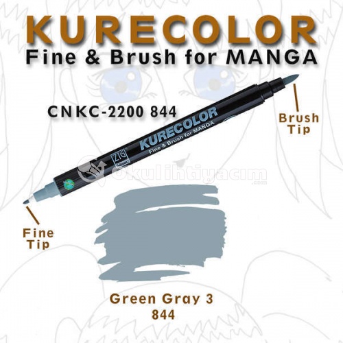 Zig Kurecolor Fine & Brush for Manga Çizim Kalemi 844 Green Gray 3