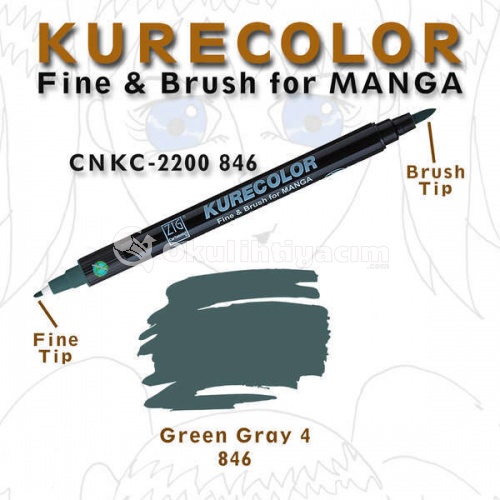 Zig Kurecolor Fine & Brush for Manga Çizim Kalemi 846 Green Gray 4