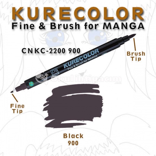 Zig Kurecolor Fine & Brush for Manga Çizim Kalemi 900 Black