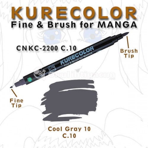 Zig Kurecolor Fine & Brush for Manga Çizim Kalemi C.10 Cool Gray