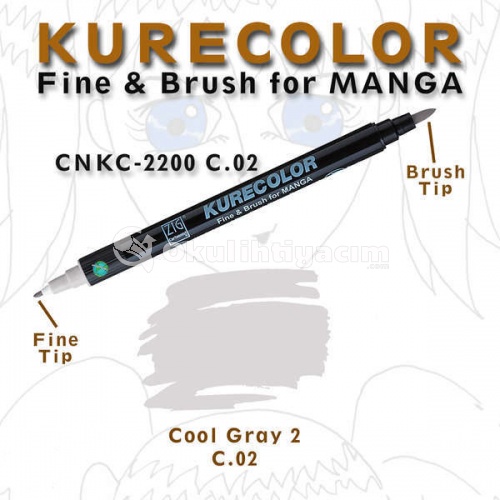 Zig Kurecolor Fine & Brush for Manga Çizim Kalemi C.2 Cool Grey