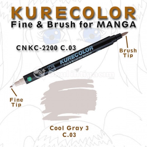 Zig Kurecolor Fine & Brush for Manga Çizim Kalemi C.3 Cool Grey