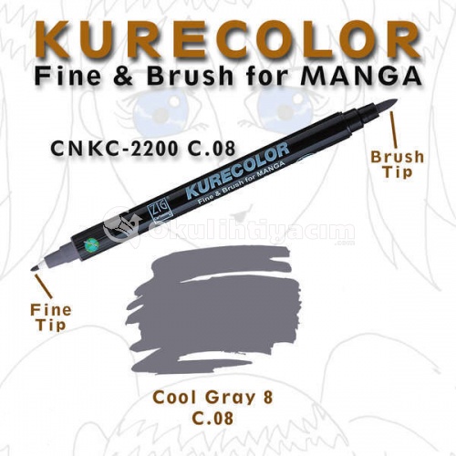 Zig Kurecolor Fine & Brush for Manga Çizim Kalemi C.8 Cool Gray
