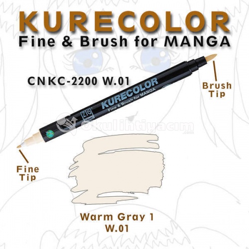 Zig Kurecolor Fine & Brush for Manga Çizim Kalemi W.1 Warm Grey