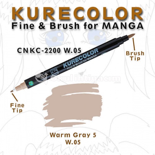 Zig Kurecolor Fine & Brush for Manga Çizim Kalemi W.5 Warm Gray